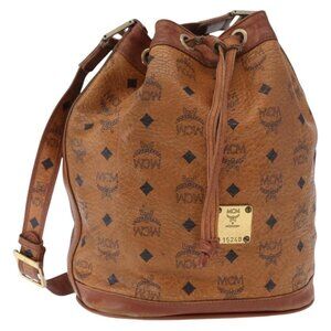 Authentic MCM Logogram Vicetos Shoulder Bag PVC Leather Brown Gold